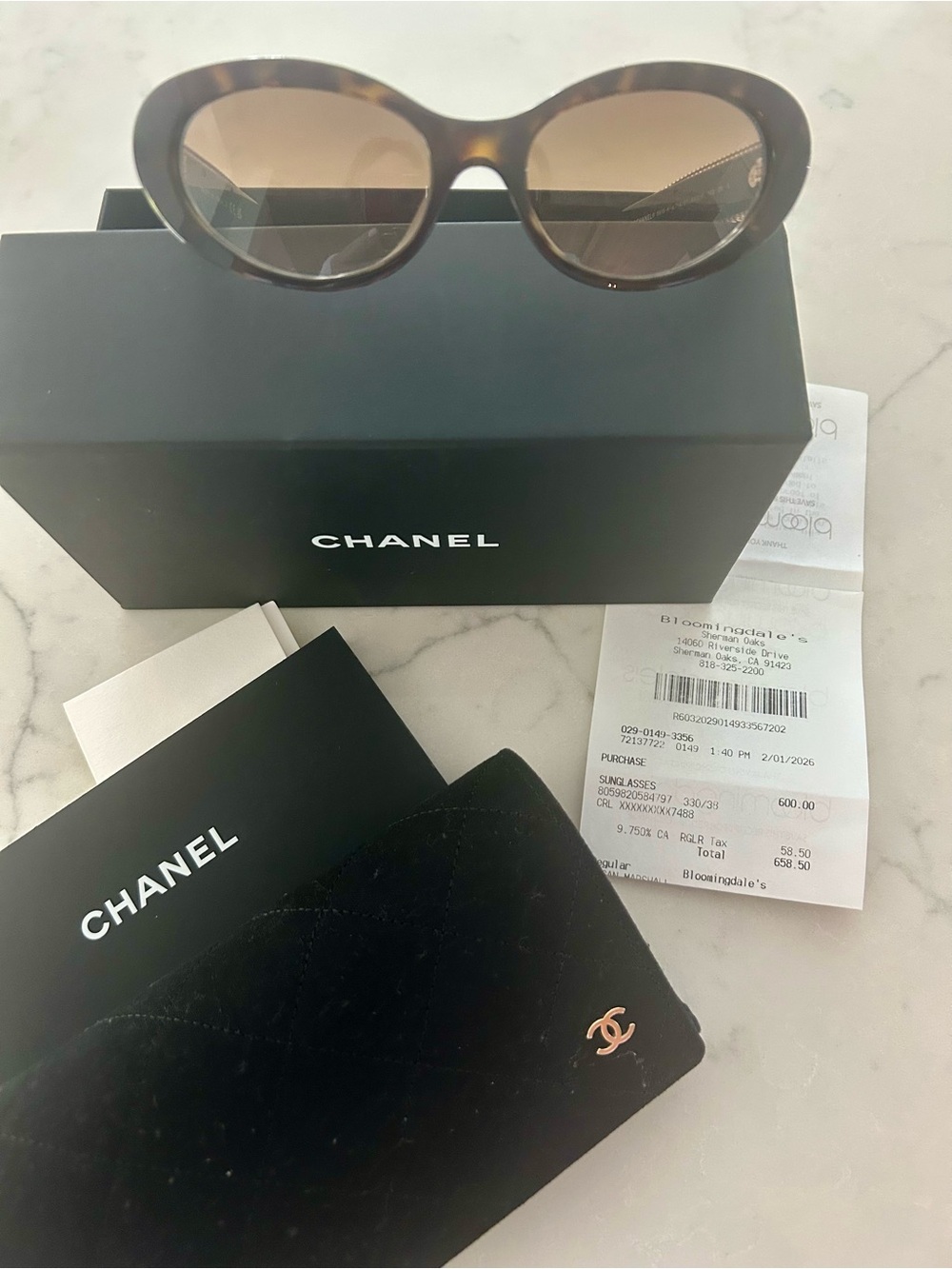CHANEL Brown Gradient Oval Sunglasses with Quilted Case